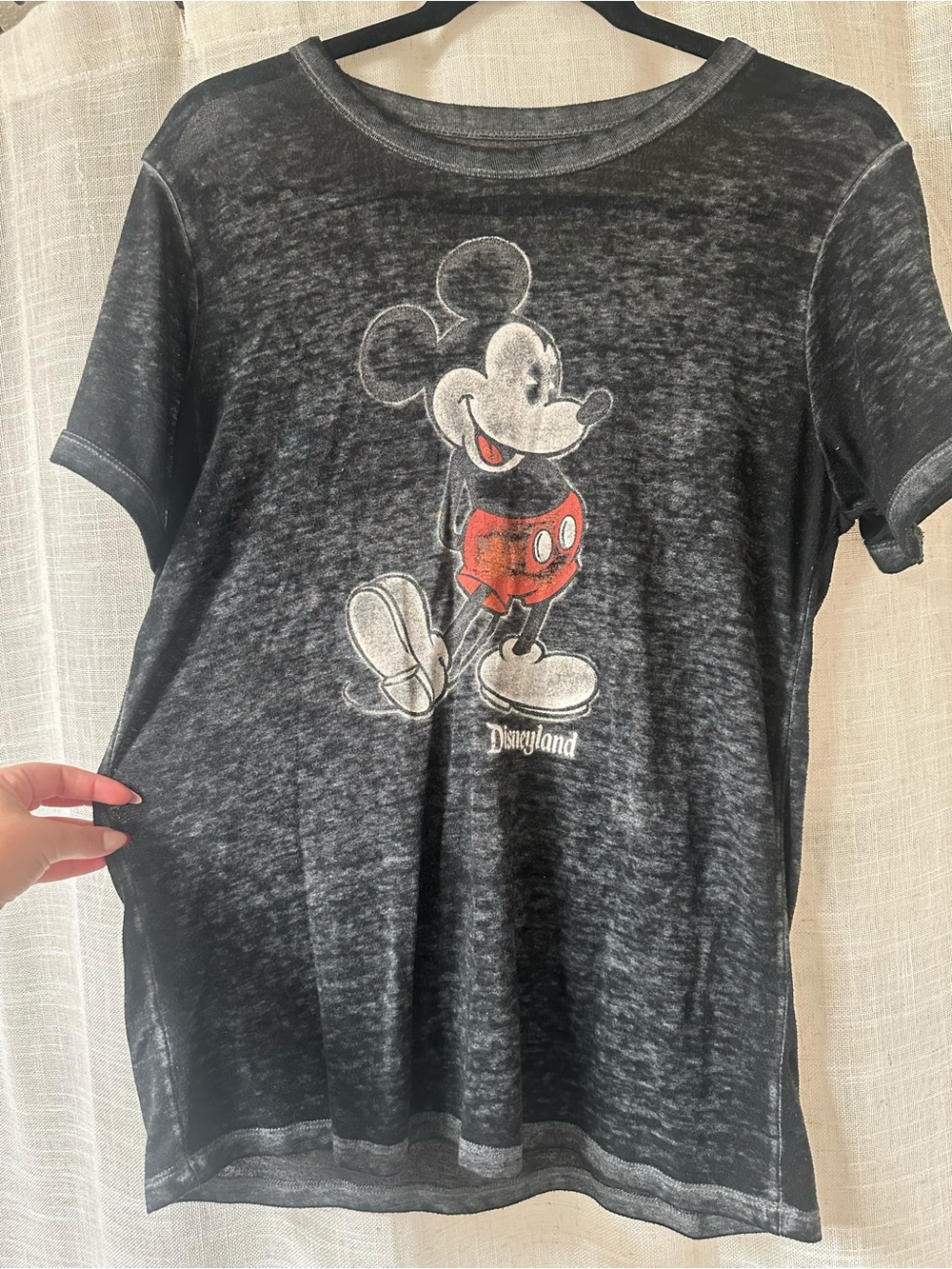Disney Heather Black Graphic Tee with White Mickey Outline